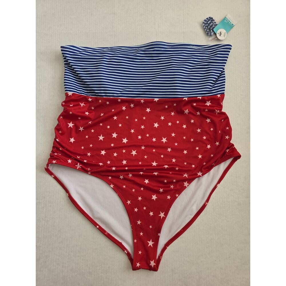 Outdoor Oasis Women's Stars & Stripes One Piece‎ Swimsuit Size 3XL NWT Red Blue